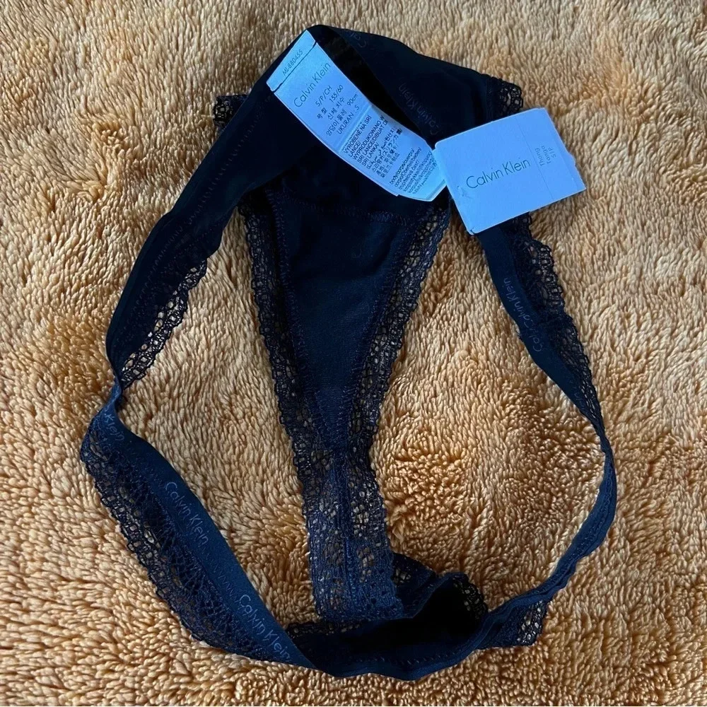 🛍️ Calvin Klein Women Black Lace Thong‎ Tanga Panty Cotton Underwear S/P/CH NEW